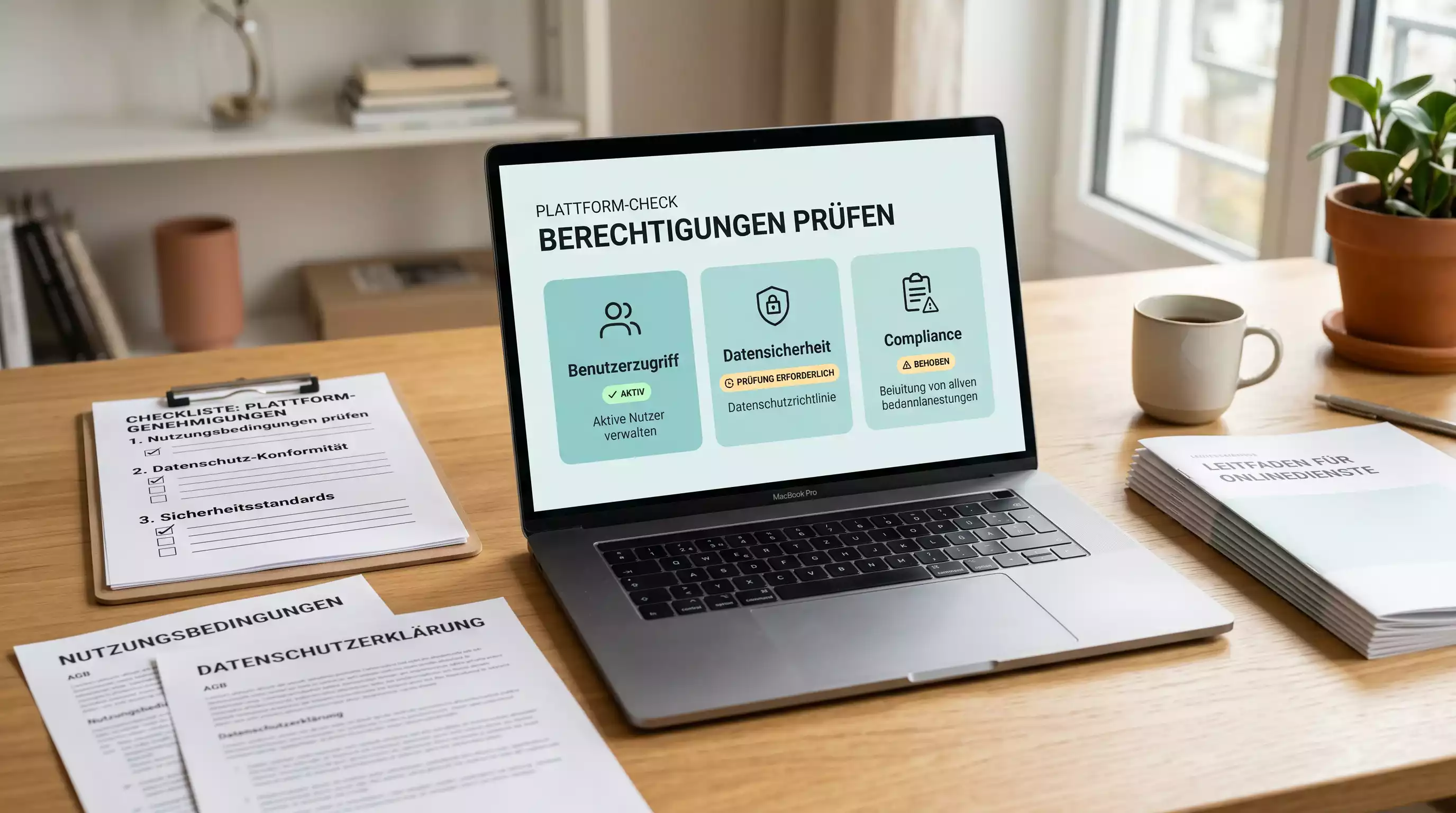 Ruhiger Arbeitsplatz mit Checkliste zur Prüfung eines Glücksspielangebots